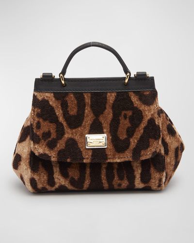 Dolce & Gabbana Girl's Sicily Faur-fur Leopard-print Satchel Bag - Brown