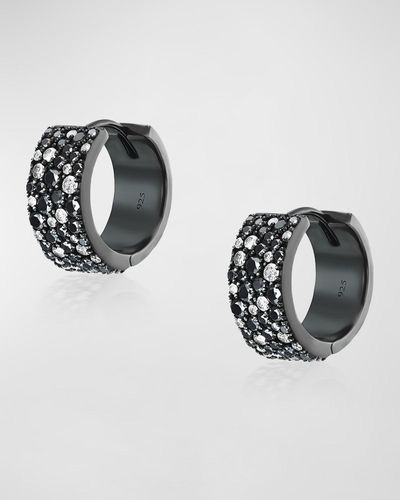 Sheryl Lowe Cobblestone Black And White Diamond Huggie Earrings - Metallic
