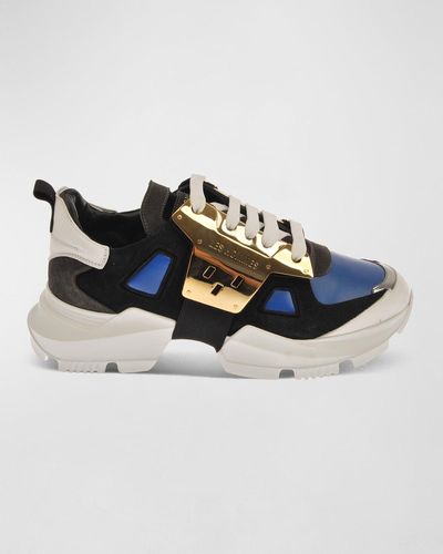 Les Hommes Colorblock Mix-leather Chunky Sneakers - Blue