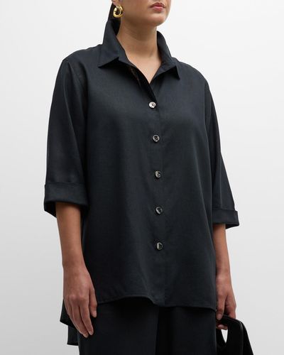 Caroline Rose Plus Plus Size High-Low Button-Down Shirt - Black