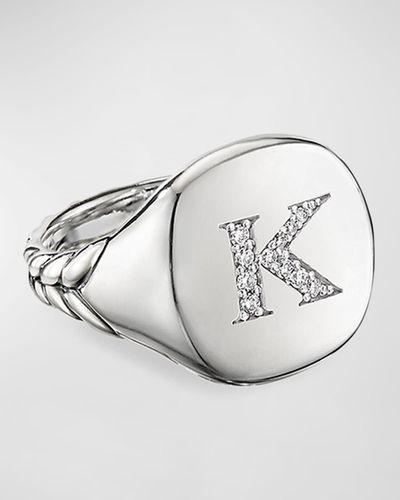 David Yurman Dy Initial Pinky Ring In Sterling Silver With Diamonds - Metallic