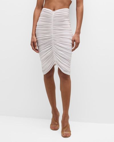 Norma Kamali Shirred Knee-Length Pencil Skirt - White