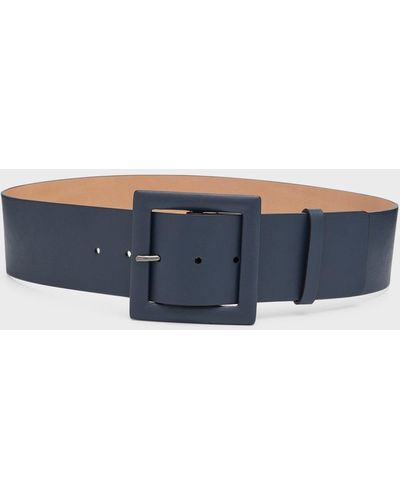 Carolina Herrera Square-Buckle Wide Leather Belt - Blue