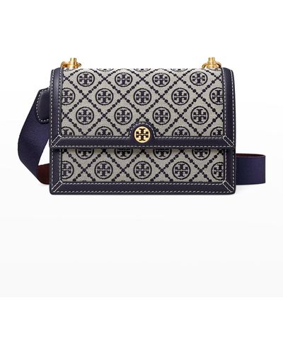 Pre-owned Tory Burch $498 Tory Navy T Monogram Jacquard Leather