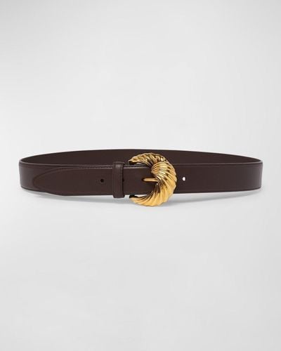 Etro Textured Buckle Brass & Leather Belt - Gray