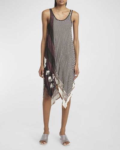Loewe X Paula Ibiza Multi-Print Pleated Short Dress With Scarf Hem - Multicolor