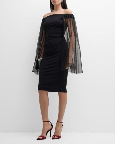 La Petite Robe Di Chiara Boni Gabris Off-Shoulder Cape-Sleeve Midi Dress - Black