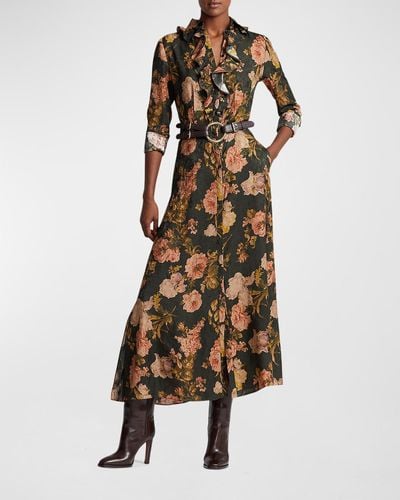 Ralph Lauren Collection Blakye Floral Jacquard Midi Shirtdress - Black