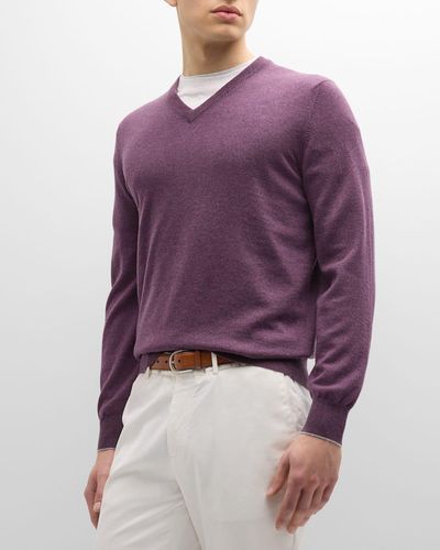 Brunello Cucinelli Cashmere V-Neck Sweater - Purple