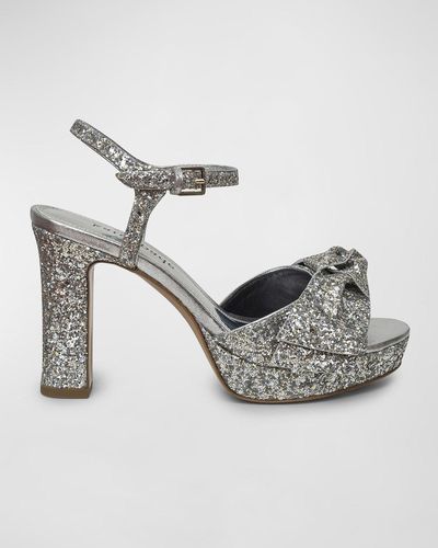 Kate Spade Miya Glitter Bow Platform Sandals - Gray