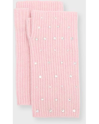 Carolyn Rowan Cashmere Short Fingerless Gloves With Crystal Shimmer - Pink