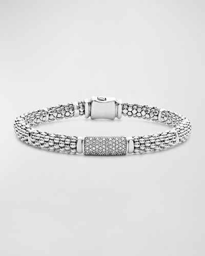 Lagos Pavé Diamond And Sterling Caviar Bead 6Mm Rope Bracelet - Metallic