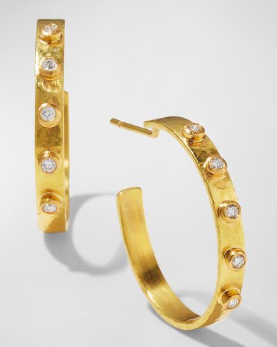 Elizabeth Locke 19k Diamond Flat Ribbon Hoop Earrings, 1"l - Metallic