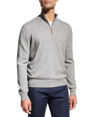 Neiman Marcus Wool-cashmere 1/4-zip Sweater - Gray