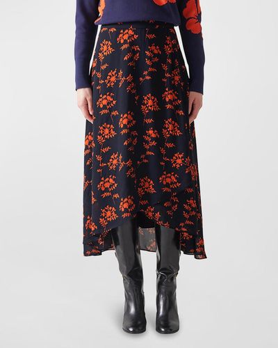 LK Bennett Krasner Floral-print High-low Midi Skirt - Black