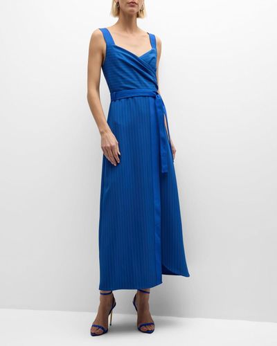 Emporio Armani Sleeveless Striped Asymmetric Maxi Dress - Blue