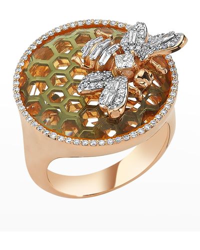 BeeGoddess Honeycomb Diamond Ring - Metallic