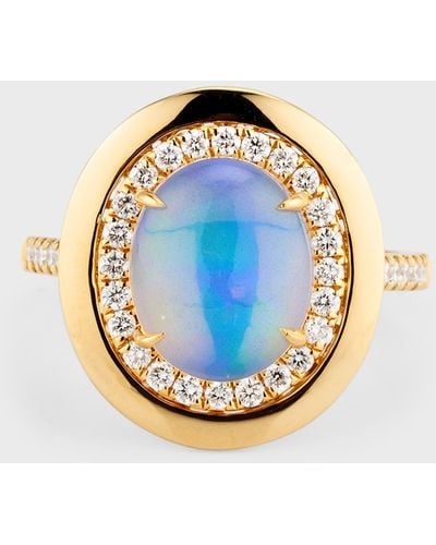 David Kord 18k Yellow Gold Ring With Oval Opal And Diamonds, Size 7, 2.22tcw - Blue