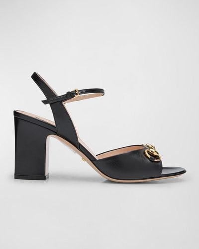 Gucci Lady Leather Horsebit Ankle-strap Sandals - Metallic