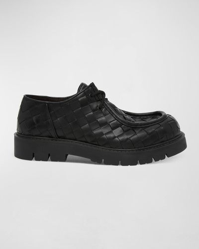 Bottega Veneta Haddock Intrecciato Leather Derby Shoes - Black