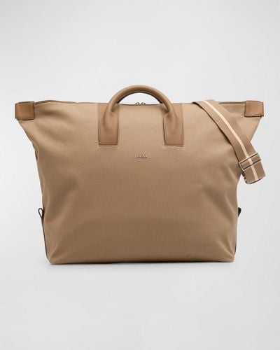 ZEGNA Raglan Cotton Canvas Duffle Bag With Leather Trim - Natural