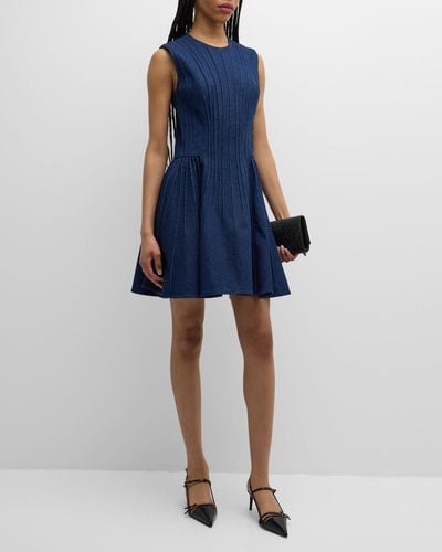 Jonathan Cohen Pintuck Sleeveless Mini Dress - Blue
