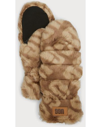 UGG Quilted Leopard-print Faux Fur Mittens - Natural