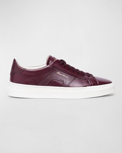 Santoni Double Buckle Leather Low-top Sneakers - Purple