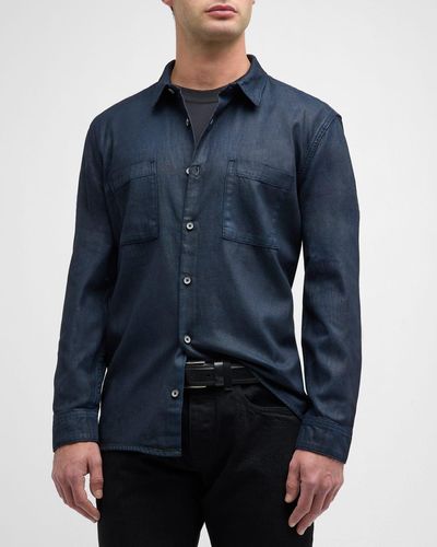 John Varvatos Cole Coated Denim Button-Down Shirt - Blue