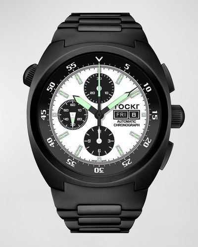 Tockr 45Mm Air Defender Panda Stainless Steel Chronograph Watch With Bracelet, Pvd - Black