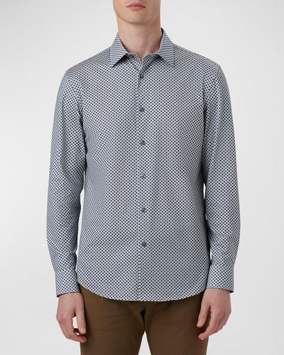 Bugatchi James Ooohcotton Scalloped-print Sport Shirt - Gray