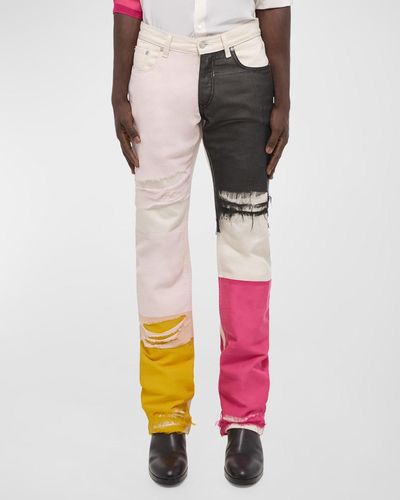 Helmut Lang Low-Rise Colorblock Distressed Jeans - Multicolor