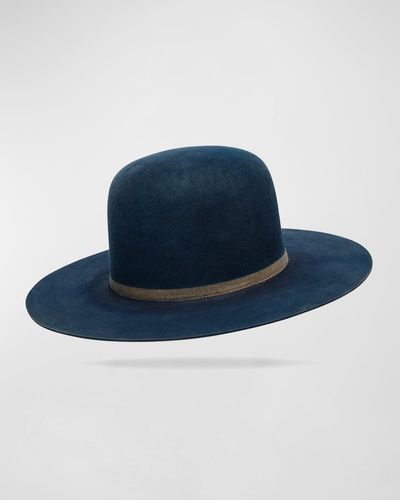 Worth & Worth by Orlando Palacios Domo Beaver Felt Fedora Hat - Blue