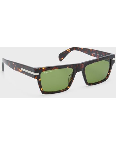 Ferragamo Classic Logo Rectangle Acetate Sunglasses - Green