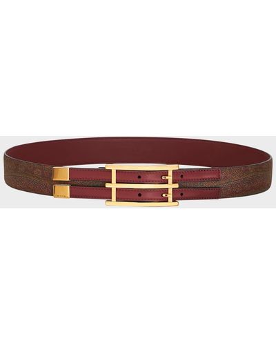 Etro Mixed-media Belt With Golden Hardware - Brown