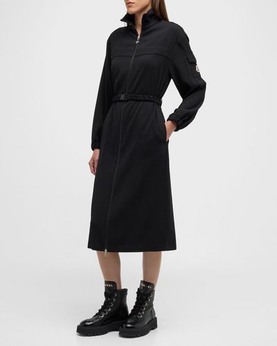 Moncler Belted Zip-Up Midi Dress - Black