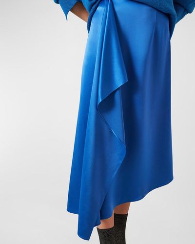LK Bennett Zoe Draped A-Line Midi Skirt - Blue