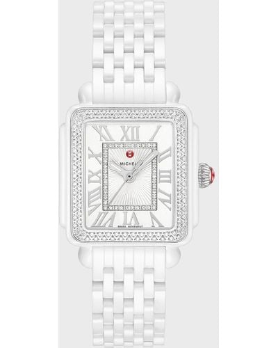 Michele 16 Deco Madison Ceramic Diamond Watch - White