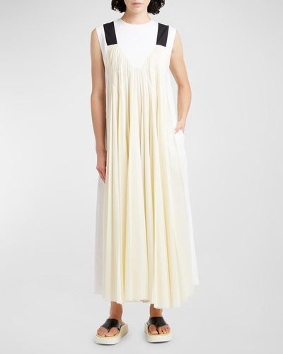 Plan C Colorblock Pleated Maxi Dress - Natural