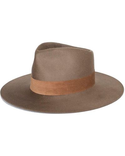 Janessa Leone Alara Wool Fedora Hat W/ Pig Suede Band - Brown