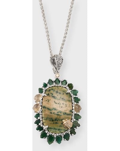 Stephen Dweck Frog Skin Jasper, Emerald, Citrine And Diamond Pendant Necklace - Metallic
