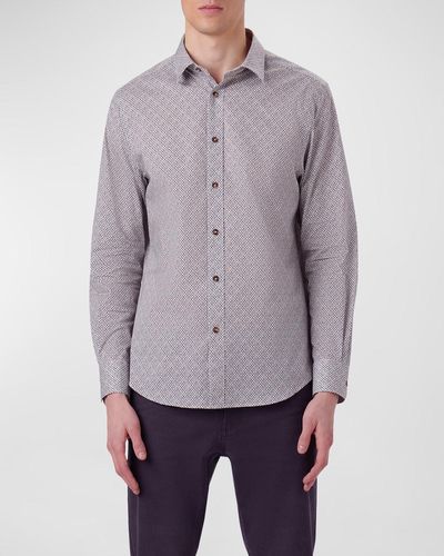 Bugatchi Julian Micro-Geometric Sport Shirt - Gray