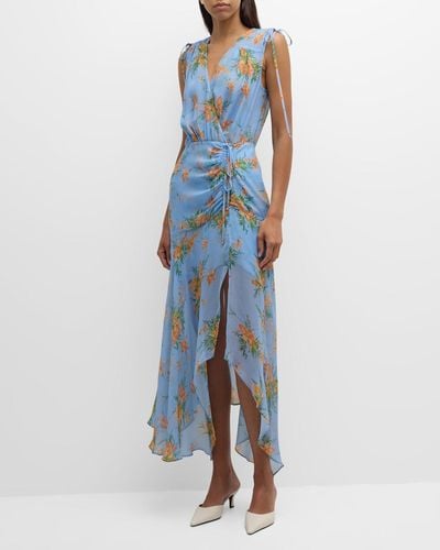 Veronica Beard Dovima Sleeveless Ruched Floral Maxi Dress - Blue
