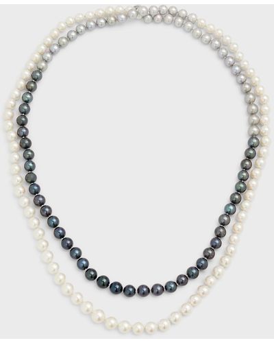 Utopia 18k White Gold Necklace With Multihued Pearls, 7-9mm