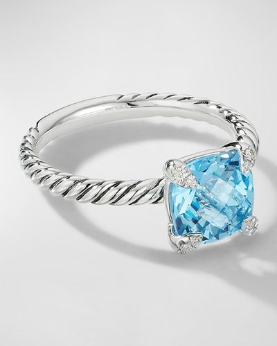 David Yurman Chatelaine Ring With Topaz And Diamonds - Blue