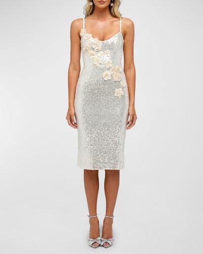 HELSI Diana Floral Applique Sequin Midi Dress - White