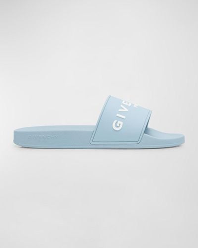 Givenchy Leather Logo Slide Sandals - Blue