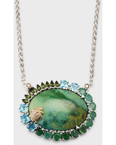 Stephen Dweck Turquoise Multi-gemstone Pendant Necklace With Diamonds - Green