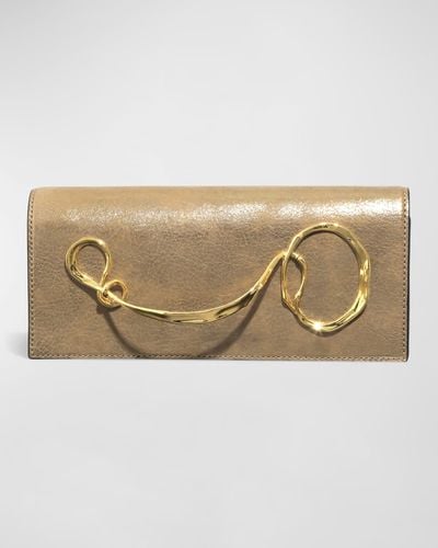 Alexis Twisted Metallic Leather Clutch Bag - Natural