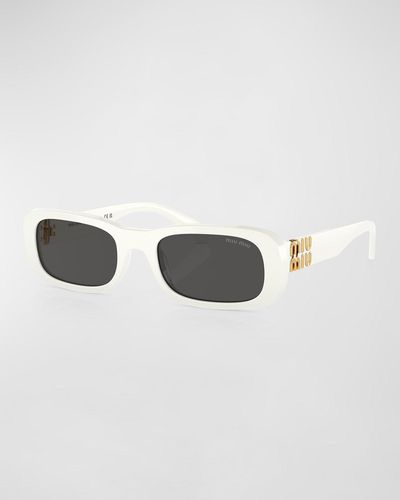 Miu Miu Logo Acetate Rectangular Sunglasses - Gray
